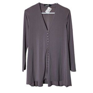 Sympli clay gray tan duo diva button front tunic top womens 4 NWT